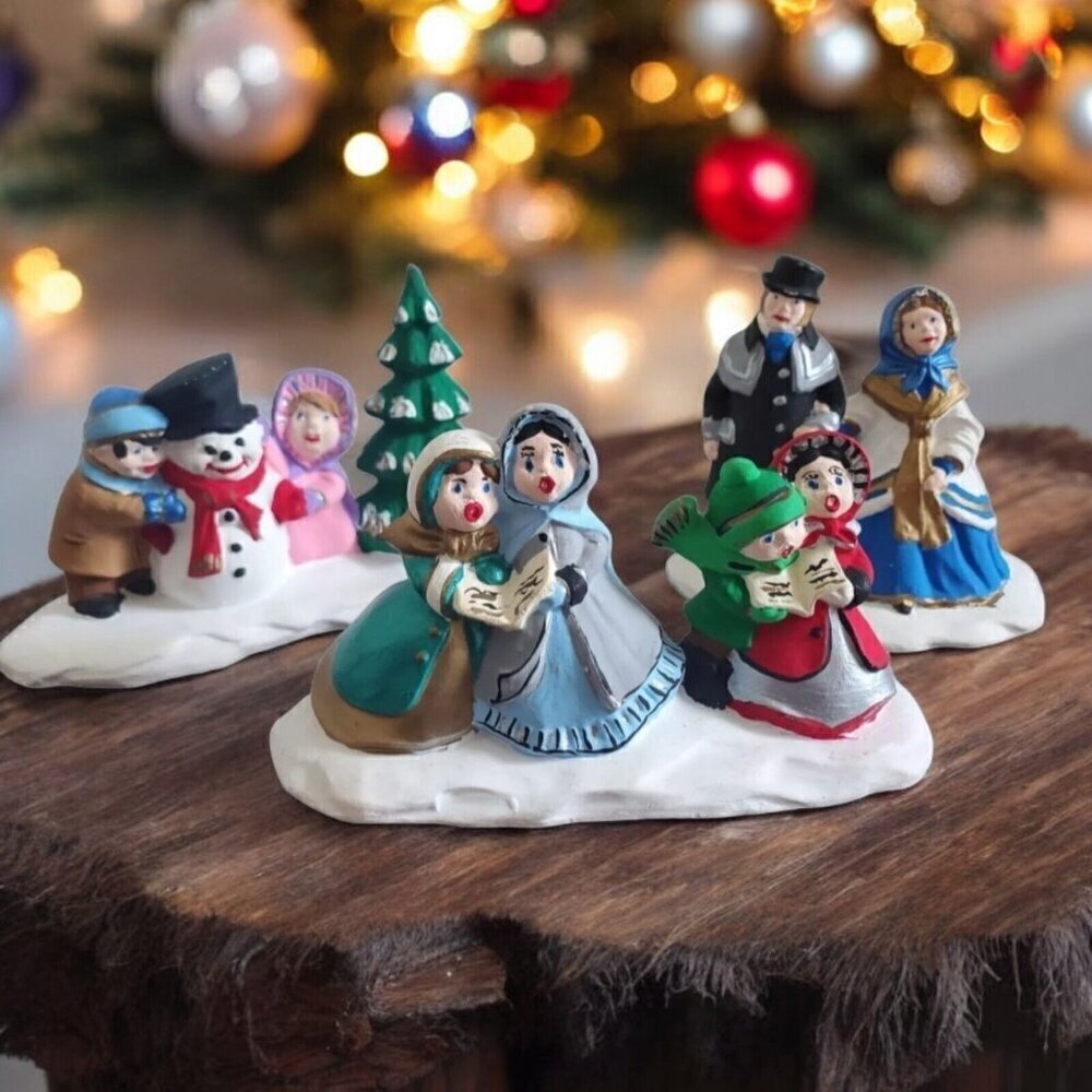 Byron Molds 1979 Christmas Ceramic Figurines Villagers Carolers‎ Snowman -READ-